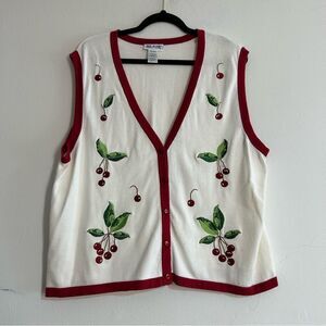 Vintage Blair Embroidered Cherry Sleeveless Sweater Vest Size 1XL Cottagecore